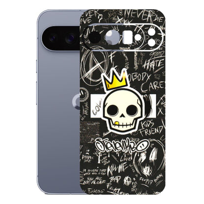 Google Pixel Phone Skins (All Models) - Funny Skull Black Chalk Grafitti - 3D Embossed Finish (L-22) Google Pixel 10 Pro XL