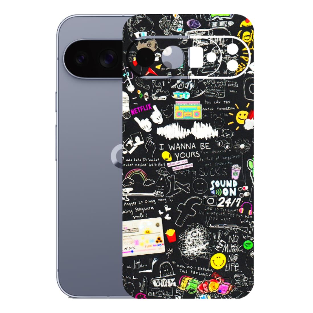 Google Pixel Phone Skins (All Models) - Black Creatives Doodles - 3D Embossed Finish (L-311) Google Pixel 10 Pro XL