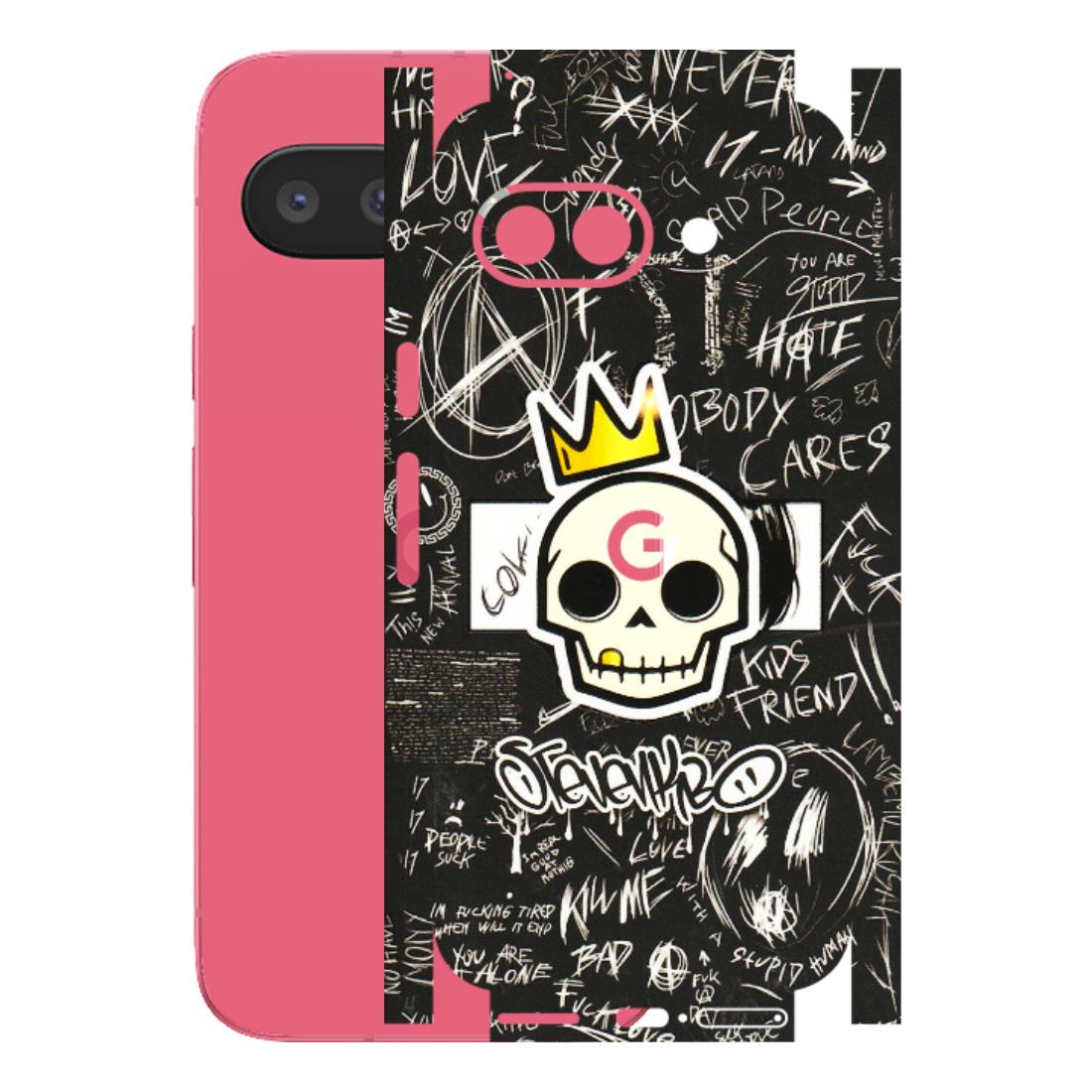 Google Pixel Phone Skins (All Models) - Funny Skull Black Chalk Grafitti - 3D Embossed Finish (L-22) Google Pixel 9A
