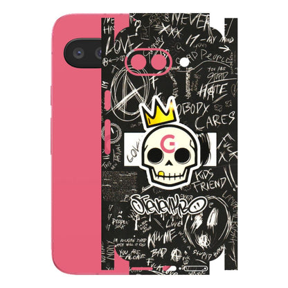 Google Pixel Phone Skins (All Models) - Funny Skull Black Chalk Grafitti - 3D Embossed Finish (L-22) Google Pixel 9A