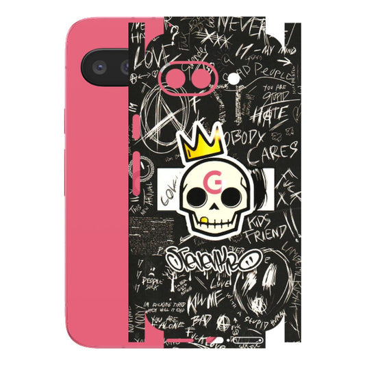 Google Pixel Phone Skins (All Models) - Funny Skull Black Chalk Grafitti - 3D Embossed Finish (L-22) Google Pixel 9A