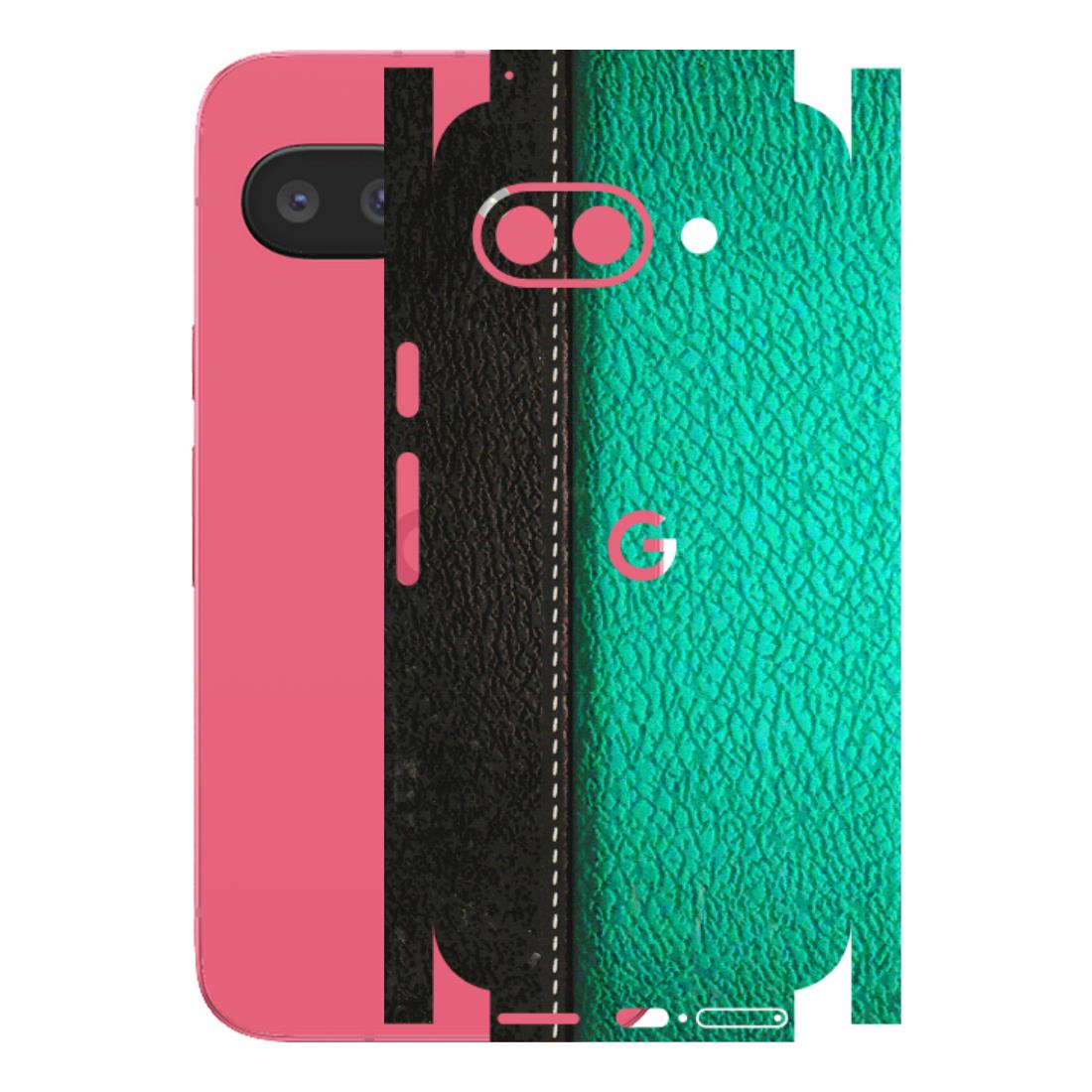 Google Pixel Phone Skins (All Models) - Black Green Dual Leather Stich - 3D Embossed Finish (L-233) Google Pixel 9A