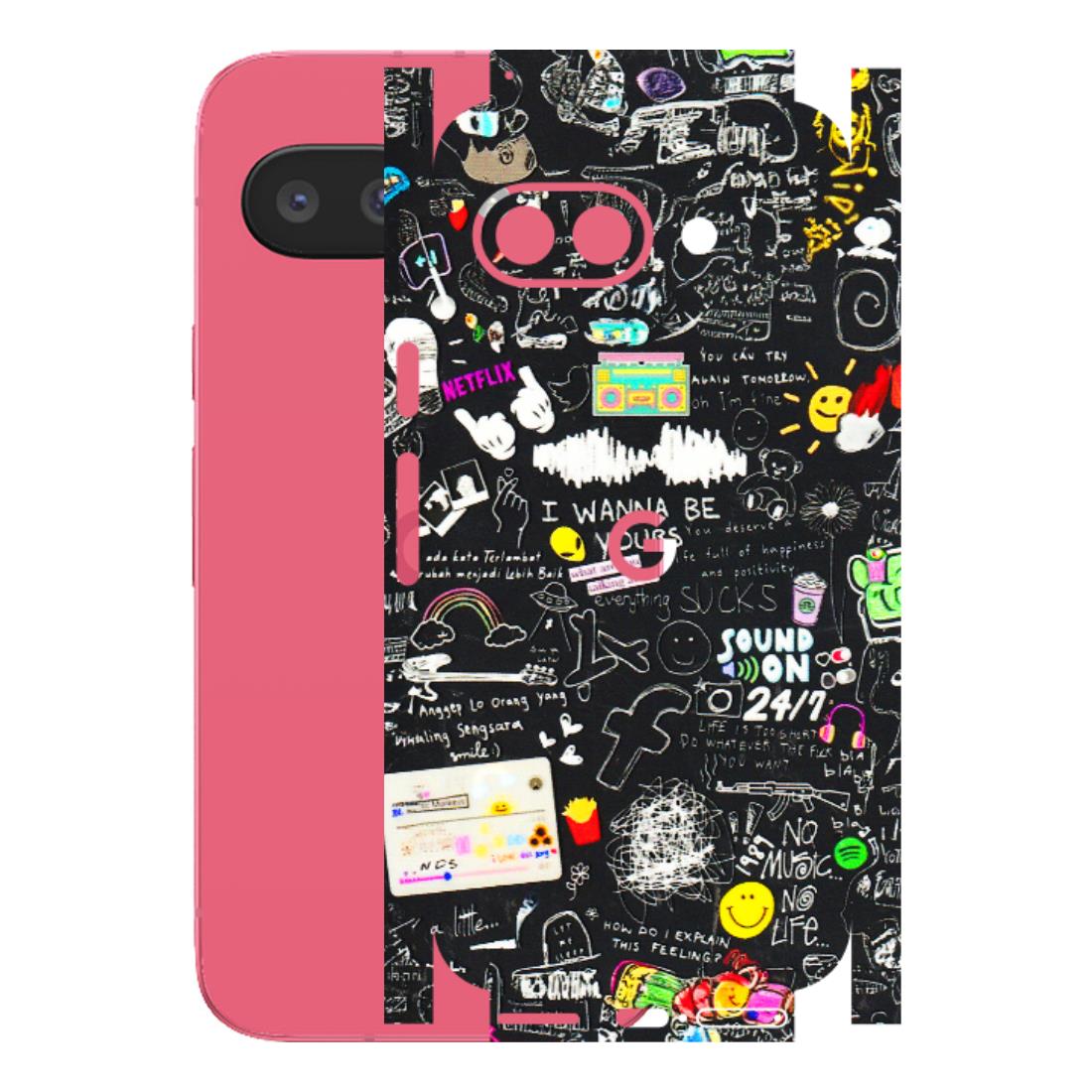 Google Pixel Phone Skins (All Models) - Black Creatives Doodles - 3D Embossed Finish (L-311) Google Pixel 9A