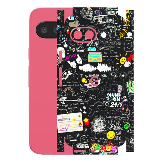 Google Pixel Phone Skins (All Models) - Black Creatives Doodles - 3D Embossed Finish (L-311) Google Pixel 9A