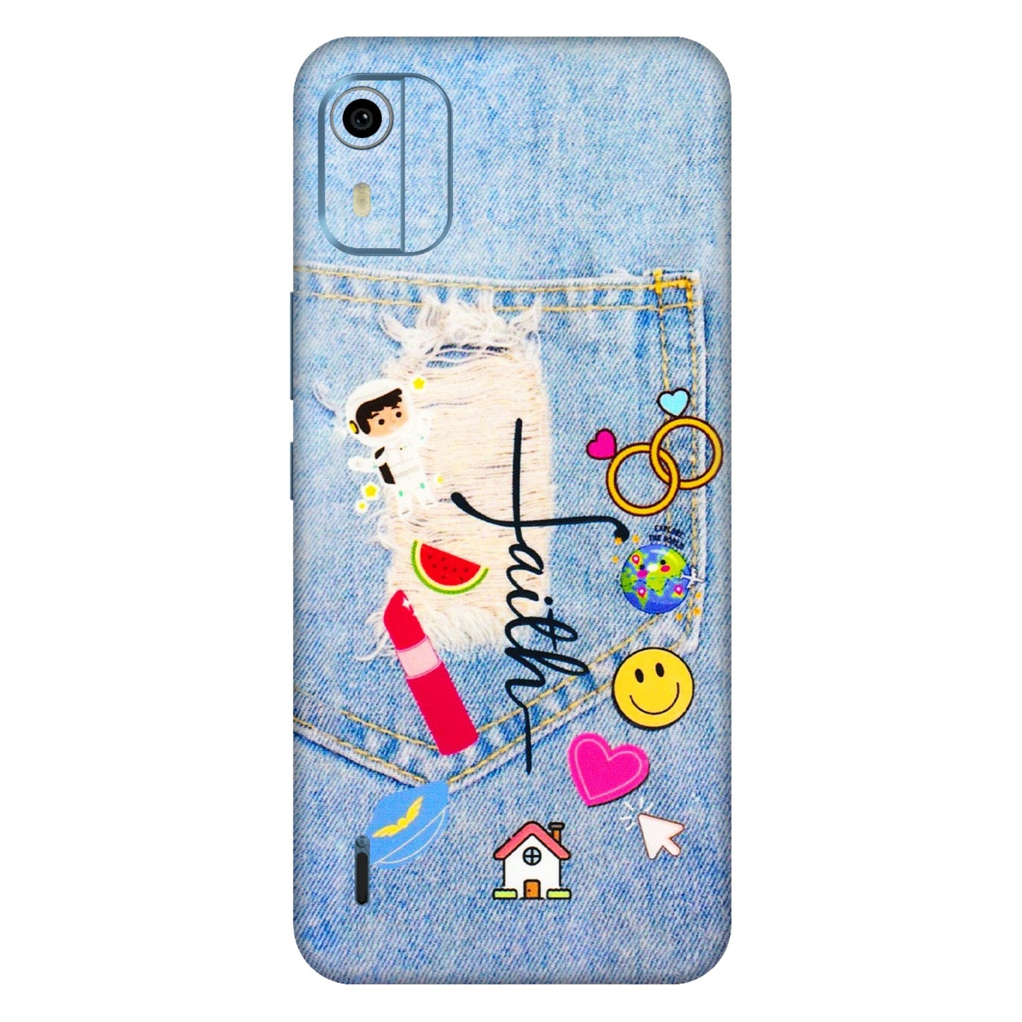 HMD NOKIA Phone Skins (All Models) - Denim Jeans Pocket - 3D Embossed Finish (L-134) HMD Nokia C12 Pro