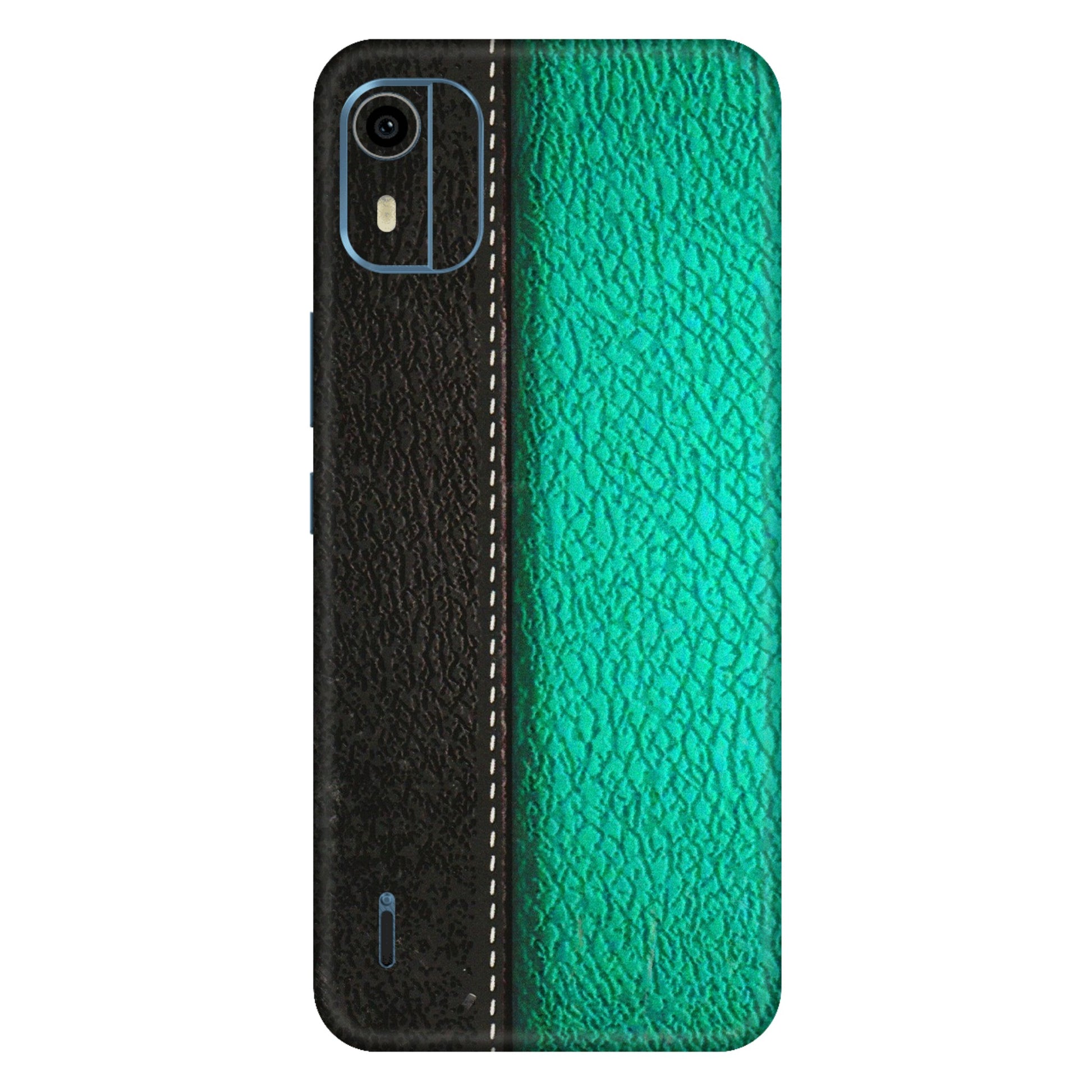 HMD NOKIA Phone Skins (All Models) - Black Green Dual Leather Stich - 3D Embossed Finish (L-233) HMD Nokia C12 Pro