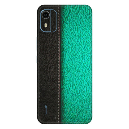 HMD NOKIA Phone Skins (All Models) - Black Green Dual Leather Stich - 3D Embossed Finish (L-233) HMD Nokia C12 Pro
