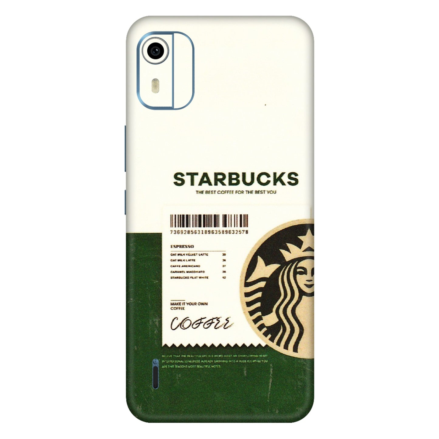 HMD NOKIA Phone Skins (All Models) - Starbucks Barcode - 3D Embossed Finish (L-308) HMD Nokia C12 Pro