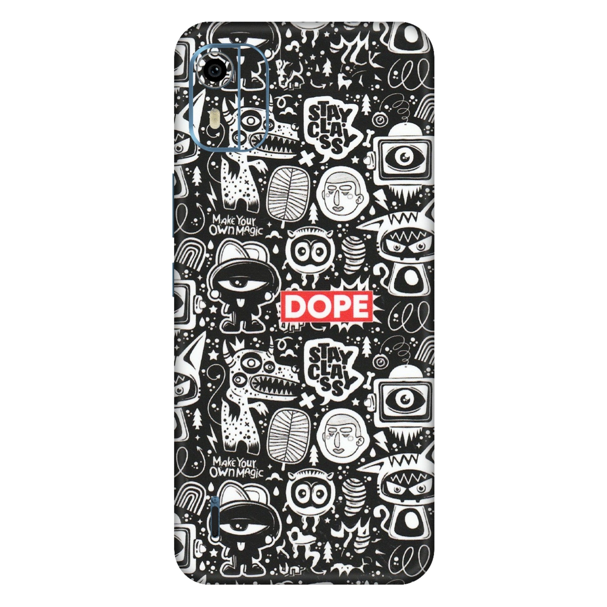 HMD NOKIA Phone Skins (All Models) - Dope Stay Classy Black Doodles - Matte Finish (M-126) HMD Nokia C12 Pro