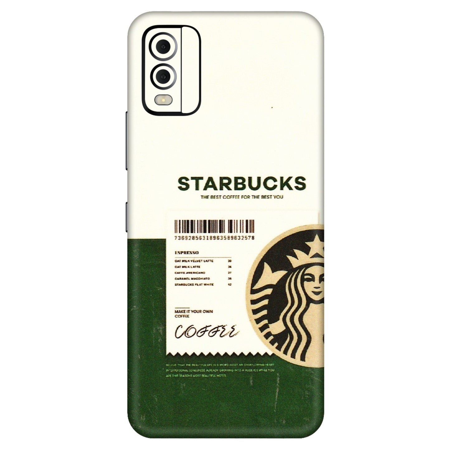 HMD NOKIA Phone Skins (All Models) - Starbucks Barcode - 3D Embossed Finish (L-308) HMD Nokia C22