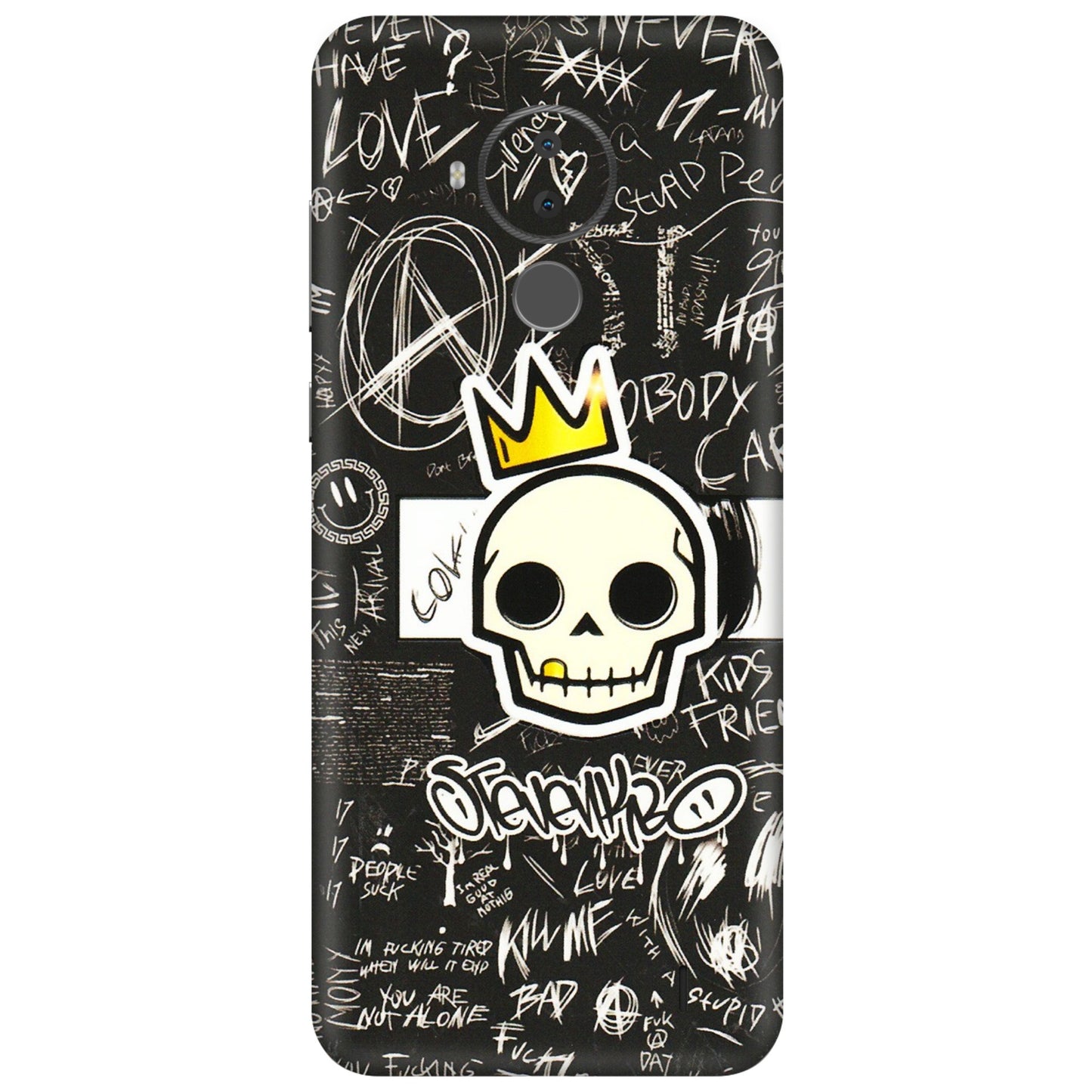 HMD NOKIA Phone Skins (All Models) - Funny Skull Black Chalk Grafitti - 3D Embossed Finish (L-22) HMD Nokia C30