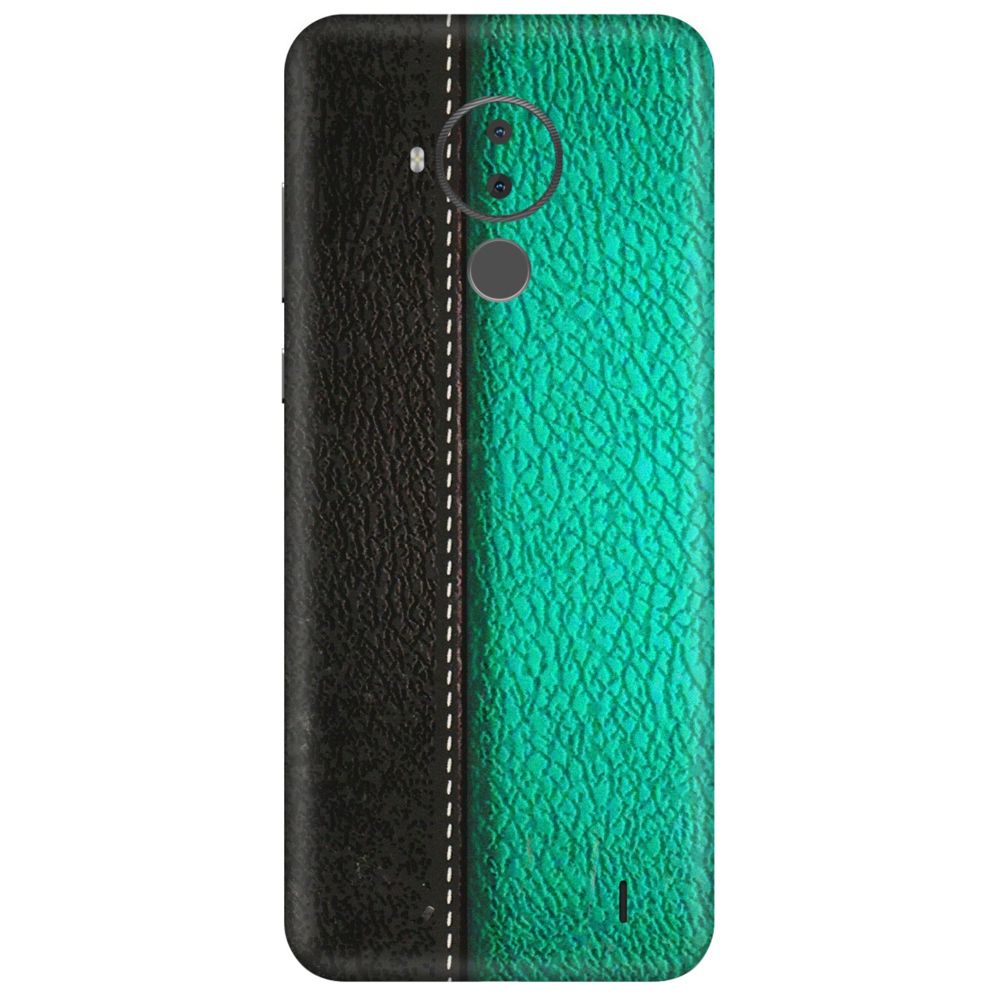 HMD NOKIA Phone Skins (All Models) - Black Green Dual Leather Stich - 3D Embossed Finish (L-233) HMD Nokia C30