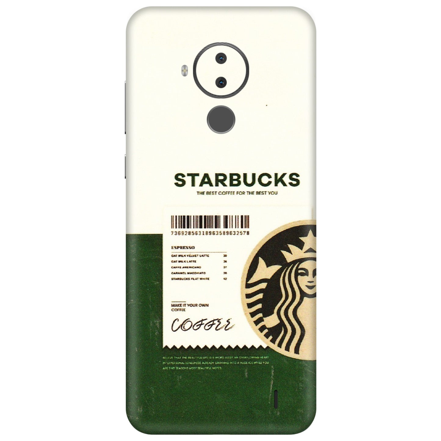 HMD NOKIA Phone Skins (All Models) - Starbucks Barcode - 3D Embossed Finish (L-308) HMD Nokia C30