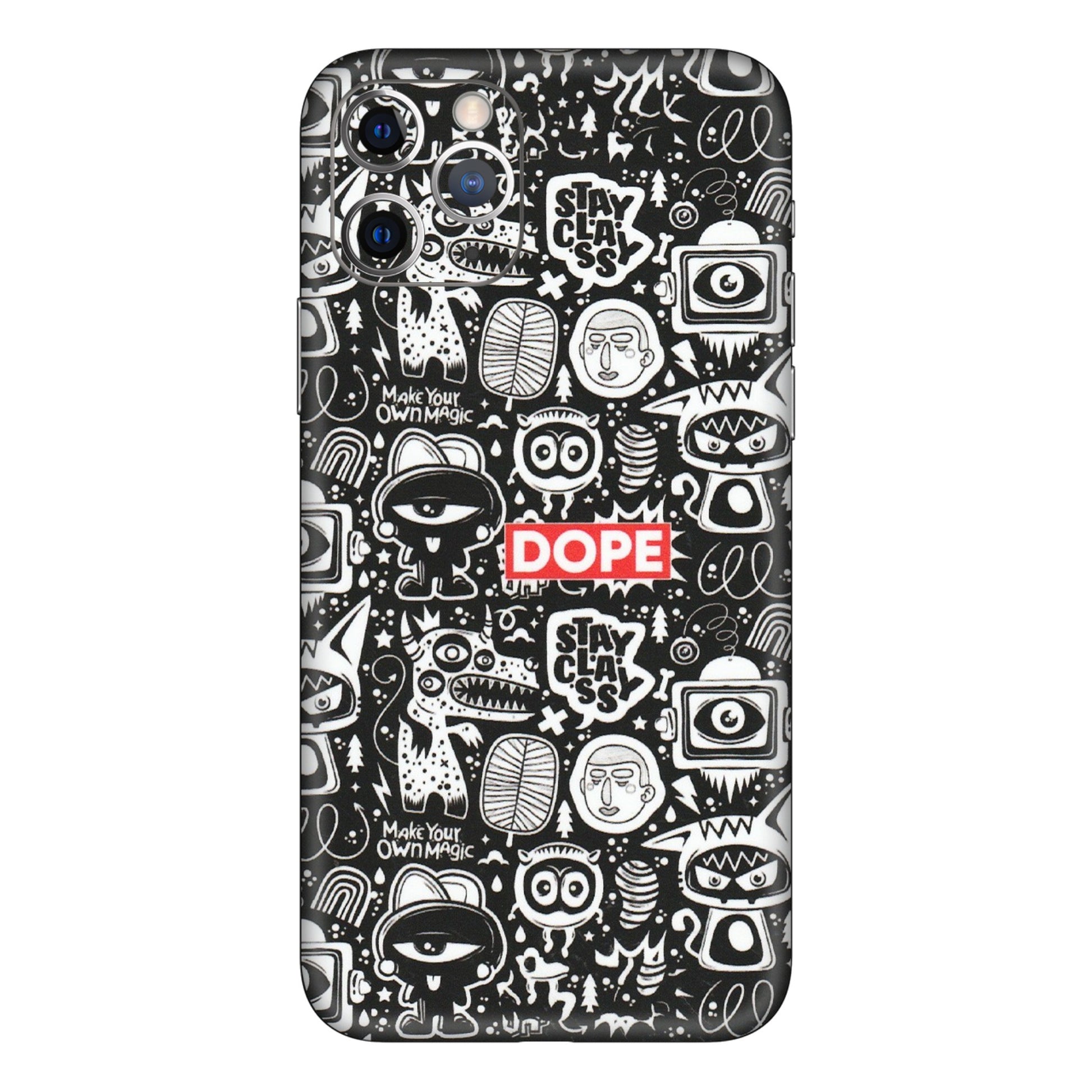 Apple iPhone Skins (All Models) - Dope Stay Classy Black Doodles - Matte Finish (M-126) iPhone 11 Pro