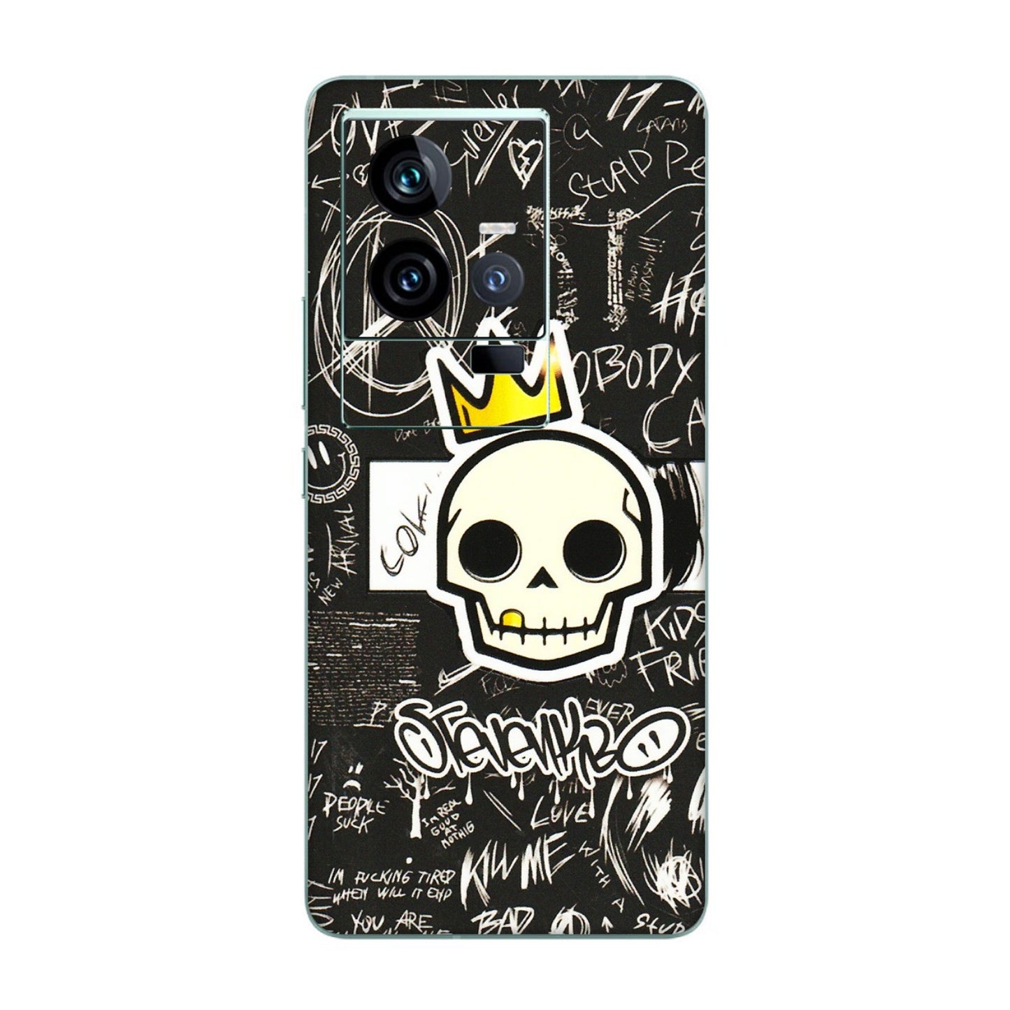 IQOO Phone Skins (All Models) - Funny Skull Black Chalk Grafitti - 3D Embossed Finish (L-22) IQOO 11 5G