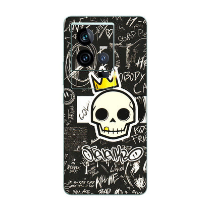 IQOO Phone Skins (All Models) - Funny Skull Black Chalk Grafitti - 3D Embossed Finish (L-22) IQOO 11 5G