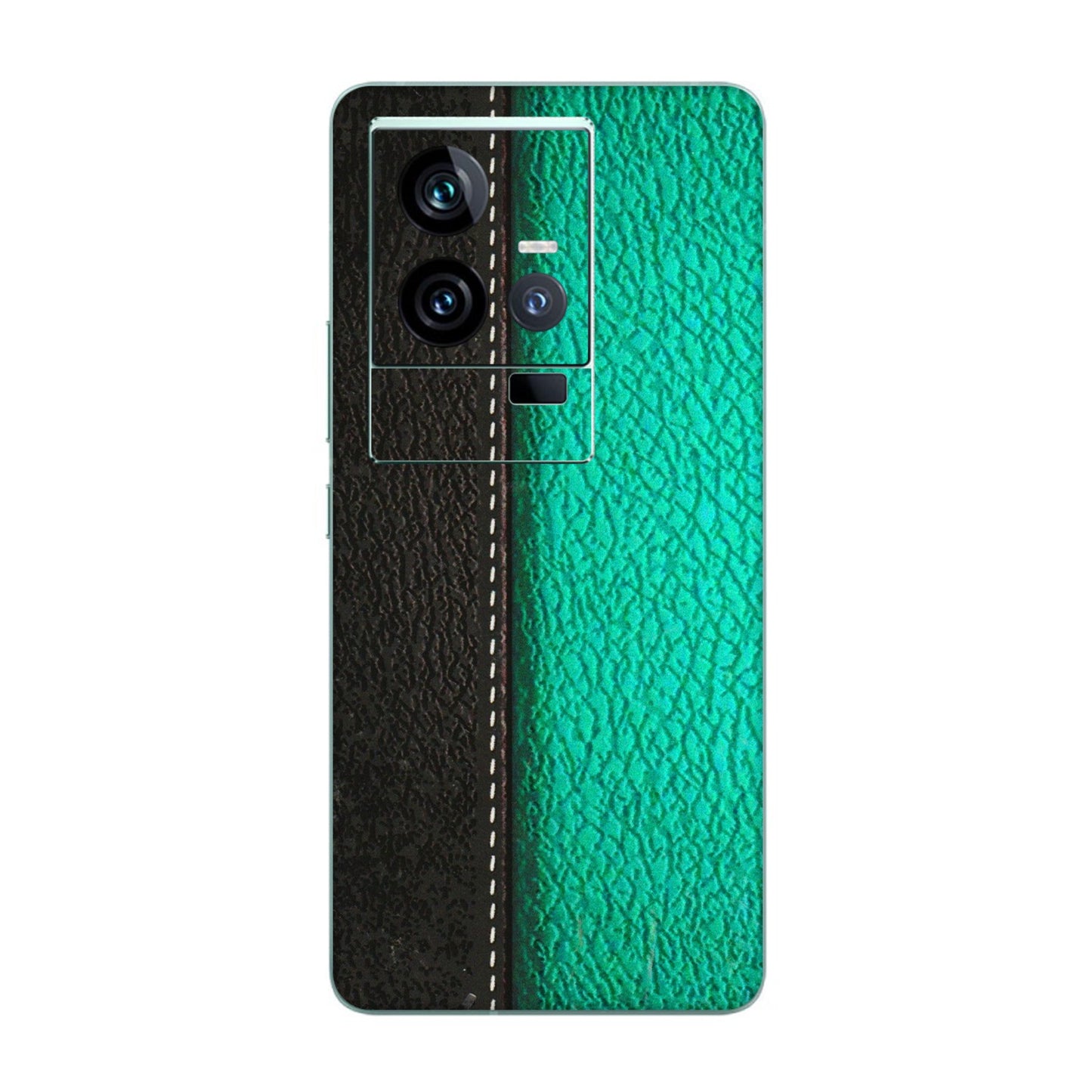 IQOO Phone Skins (All Models) - Black Green Dual Leather Stich - 3D Embossed Finish (L-233) IQOO 11 5G