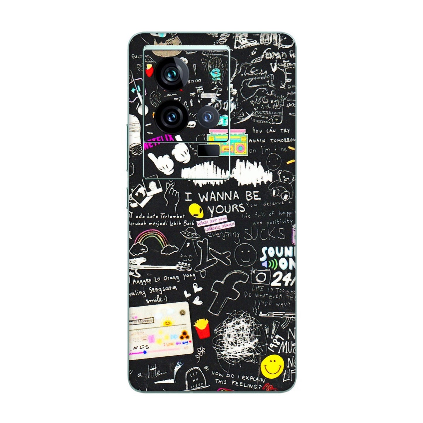 IQOO Phone Skins (All Models) - Black Creatives Doodles - 3D Embossed Finish (L-311) IQOO 11 5G