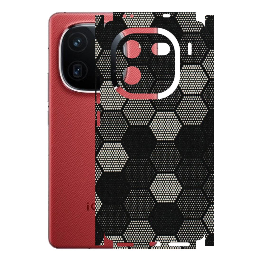 IQOO Phone Skins (All Models) - Black & White Dotted Honeycomb Texture - 3D Embossed Finish (L-202) IQOO 12 5G