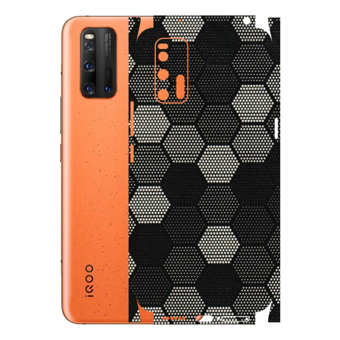 IQOO Phone Skins (All Models) - Black & White Dotted Honeycomb Texture - 3D Embossed Finish (L-202) IQOO 3