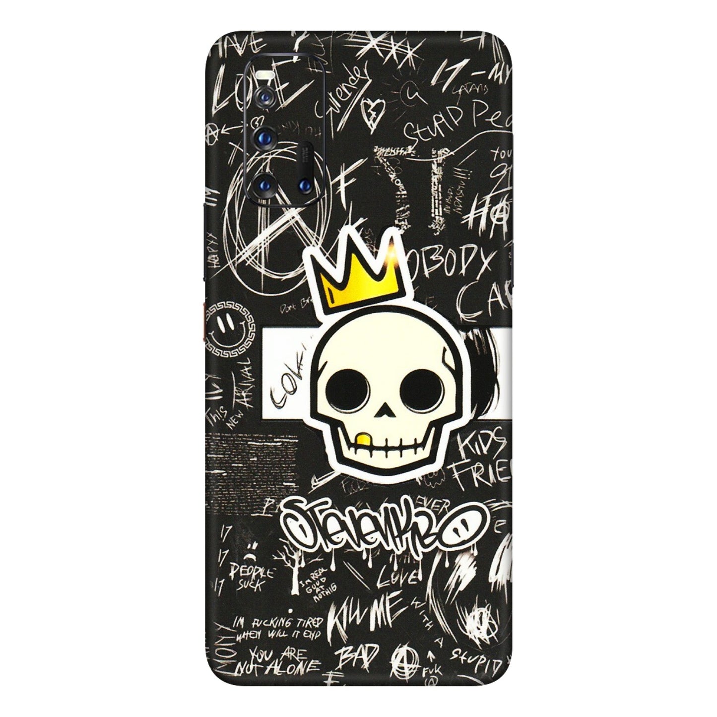 IQOO Phone Skins (All Models) - Funny Skull Black Chalk Grafitti - 3D Embossed Finish (L-22) IQOO 3