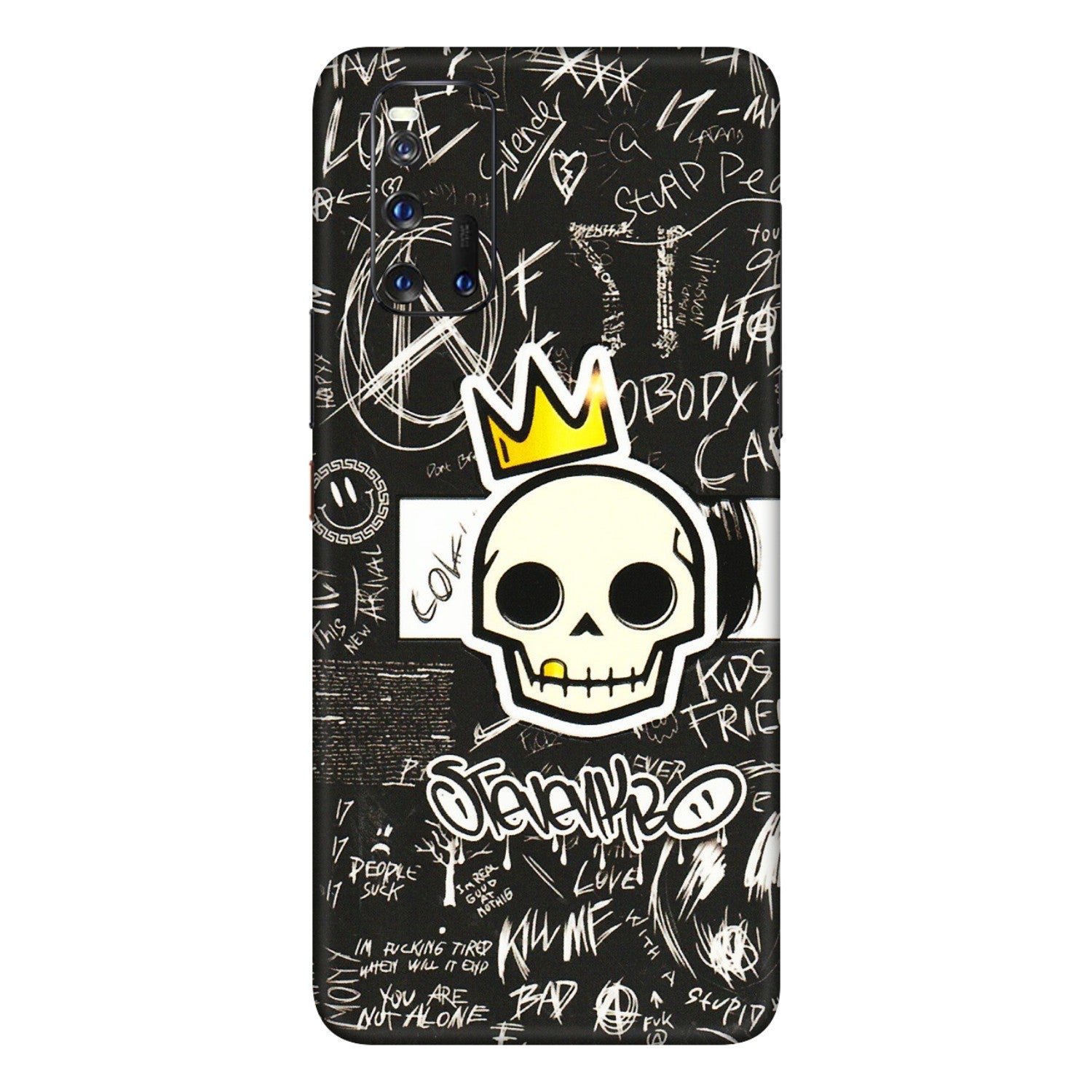 IQOO Phone Skins (All Models) - Funny Skull Black Chalk Grafitti - 3D Embossed Finish (L-22) IQOO 3
