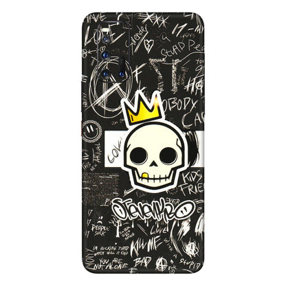 IQOO Phone Skins (All Models) - Funny Skull Black Chalk Grafitti - 3D Embossed Finish (L-22) IQOO 3