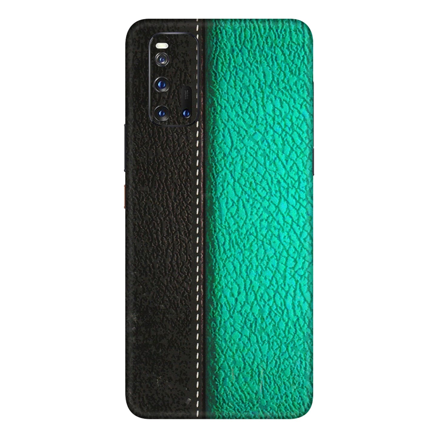 IQOO Phone Skins (All Models) - Black Green Dual Leather Stich - 3D Embossed Finish (L-233) IQOO 3