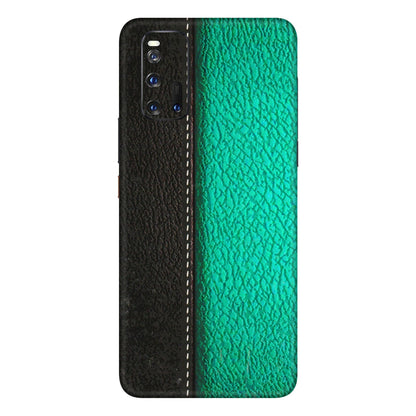IQOO Phone Skins (All Models) - Black Green Dual Leather Stich - 3D Embossed Finish (L-233) IQOO 3
