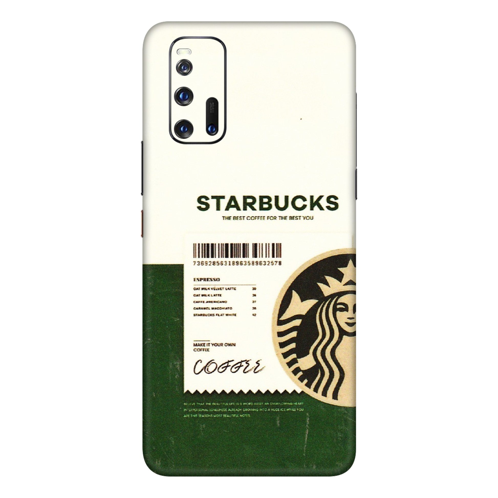 IQOO Phone Skins (All Models) - Starbucks Barcode - 3D Embossed Finish (L-308) IQOO 3