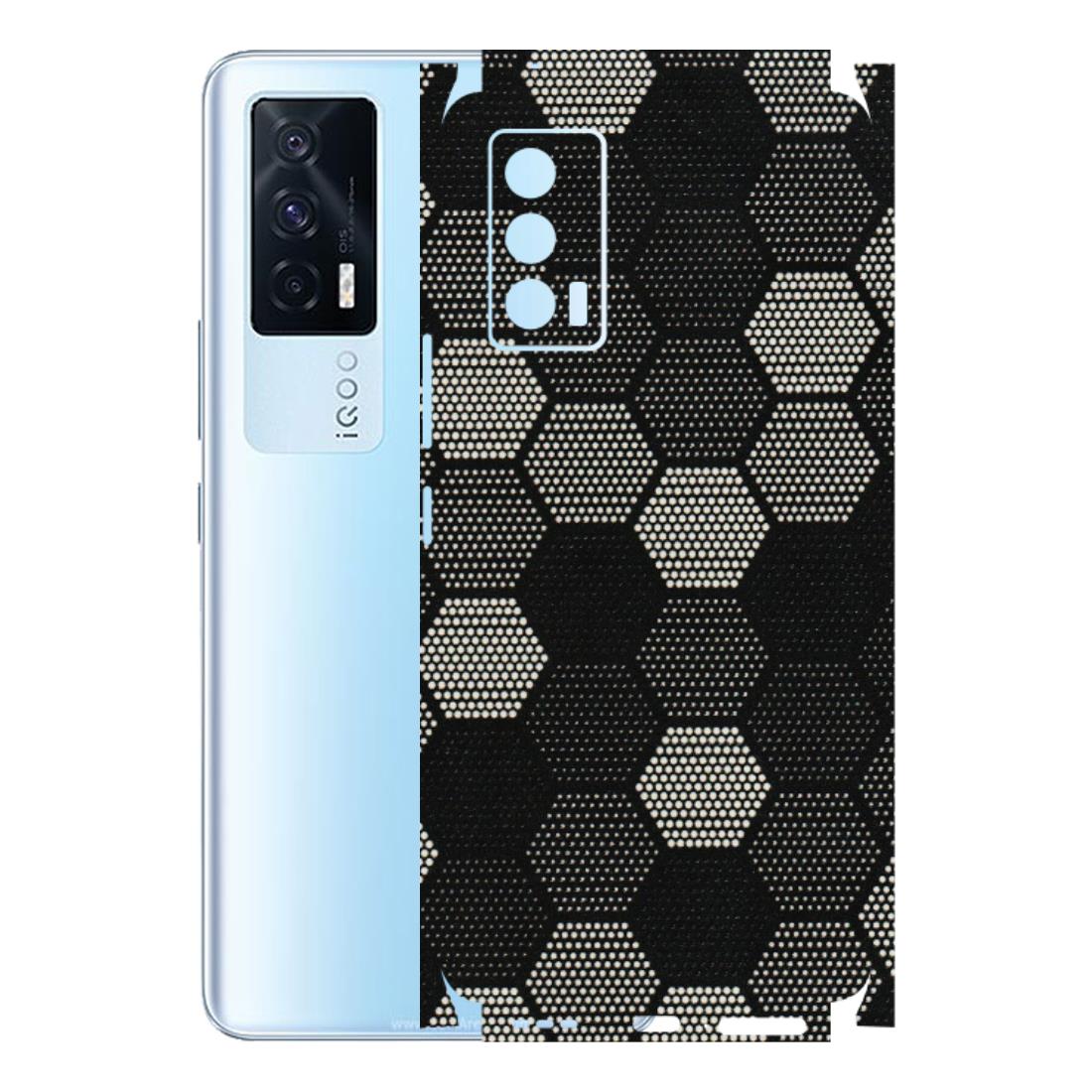 IQOO Phone Skins (All Models) - Black & White Dotted Honeycomb Texture - 3D Embossed Finish (L-202) IQOO 7