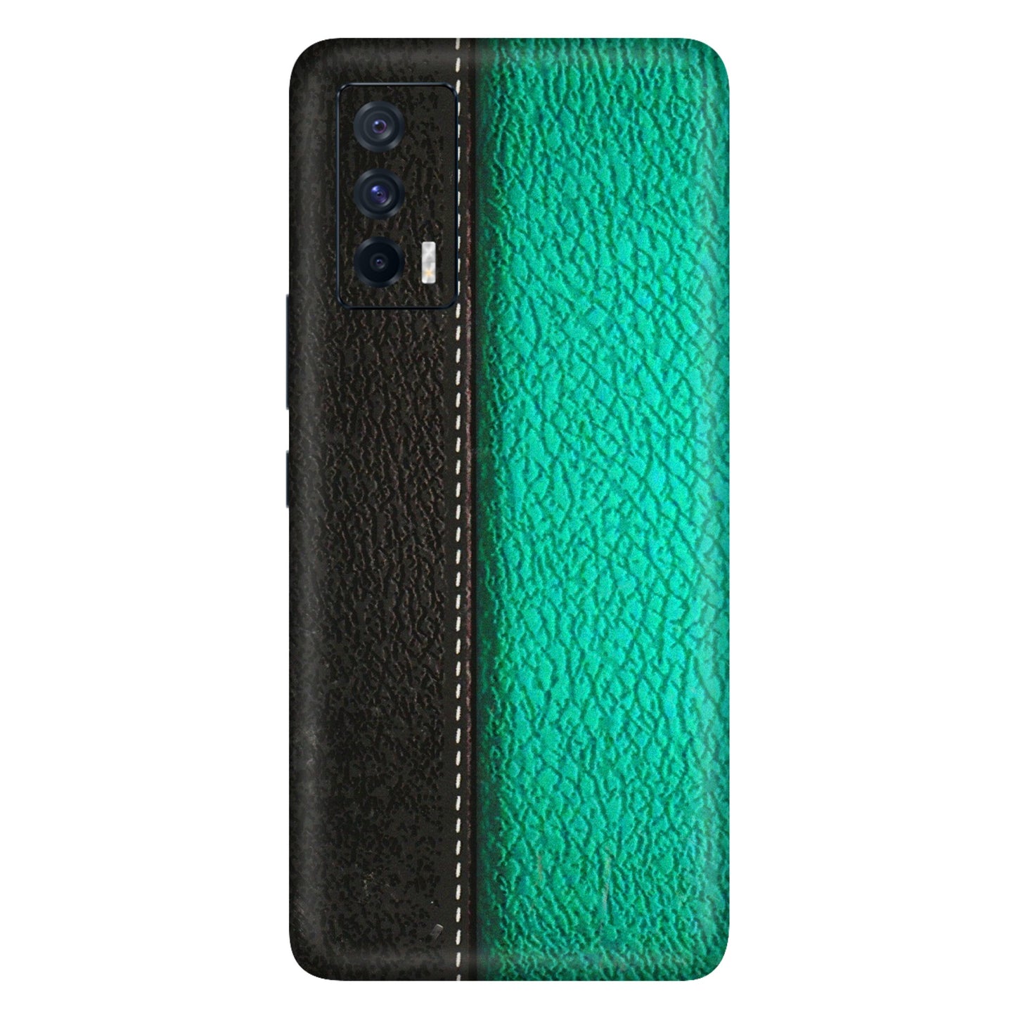 IQOO Phone Skins (All Models) - Black Green Dual Leather Stich - 3D Embossed Finish (L-233) IQOO 7