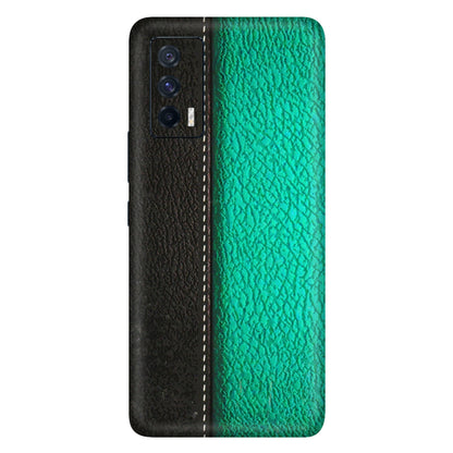 IQOO Phone Skins (All Models) - Black Green Dual Leather Stich - 3D Embossed Finish (L-233) IQOO 7