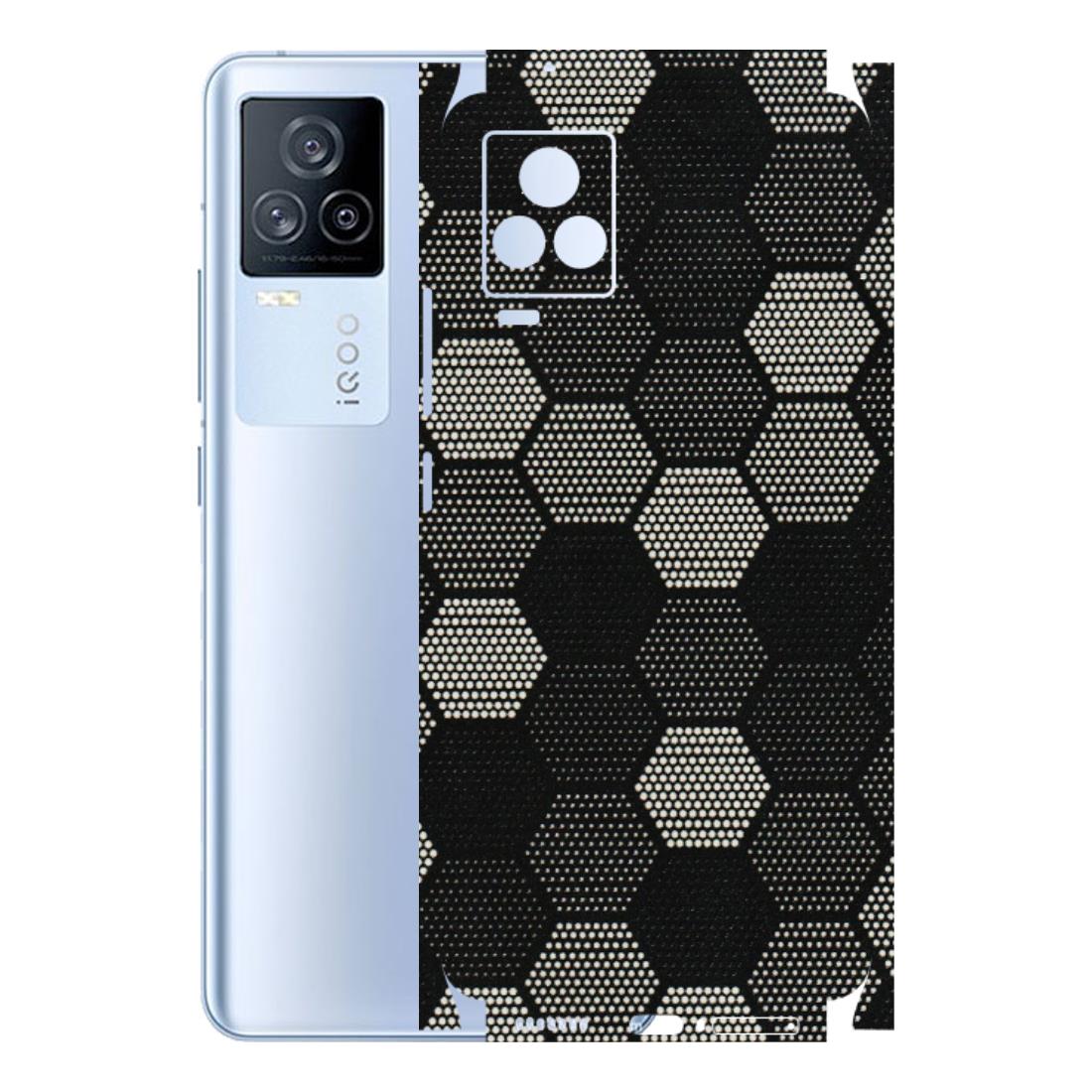 IQOO Phone Skins (All Models) - Black & White Dotted Honeycomb Texture - 3D Embossed Finish (L-202) IQOO 7 Legend
