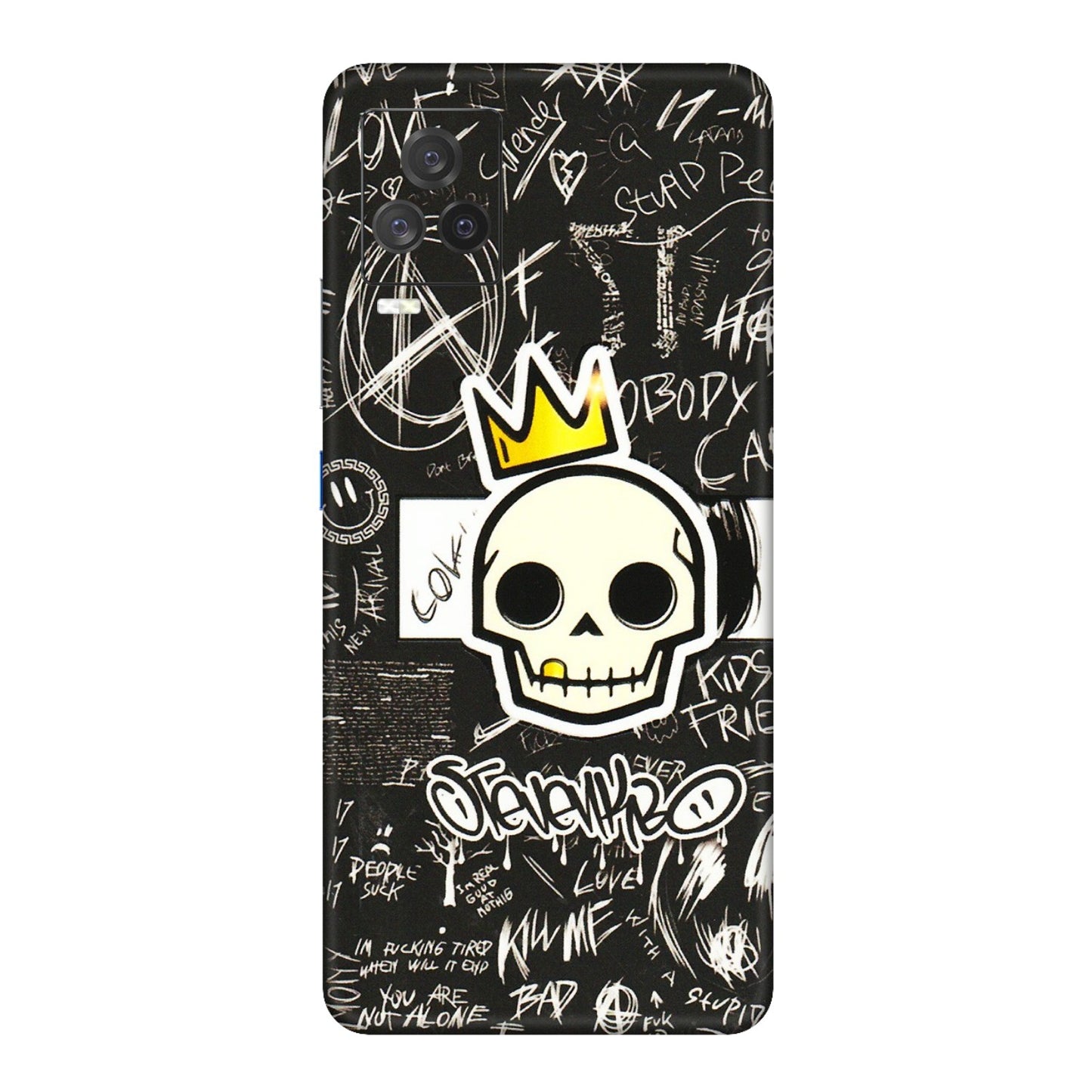 IQOO Phone Skins (All Models) - Funny Skull Black Chalk Grafitti - 3D Embossed Finish (L-22) IQOO 7 Legend