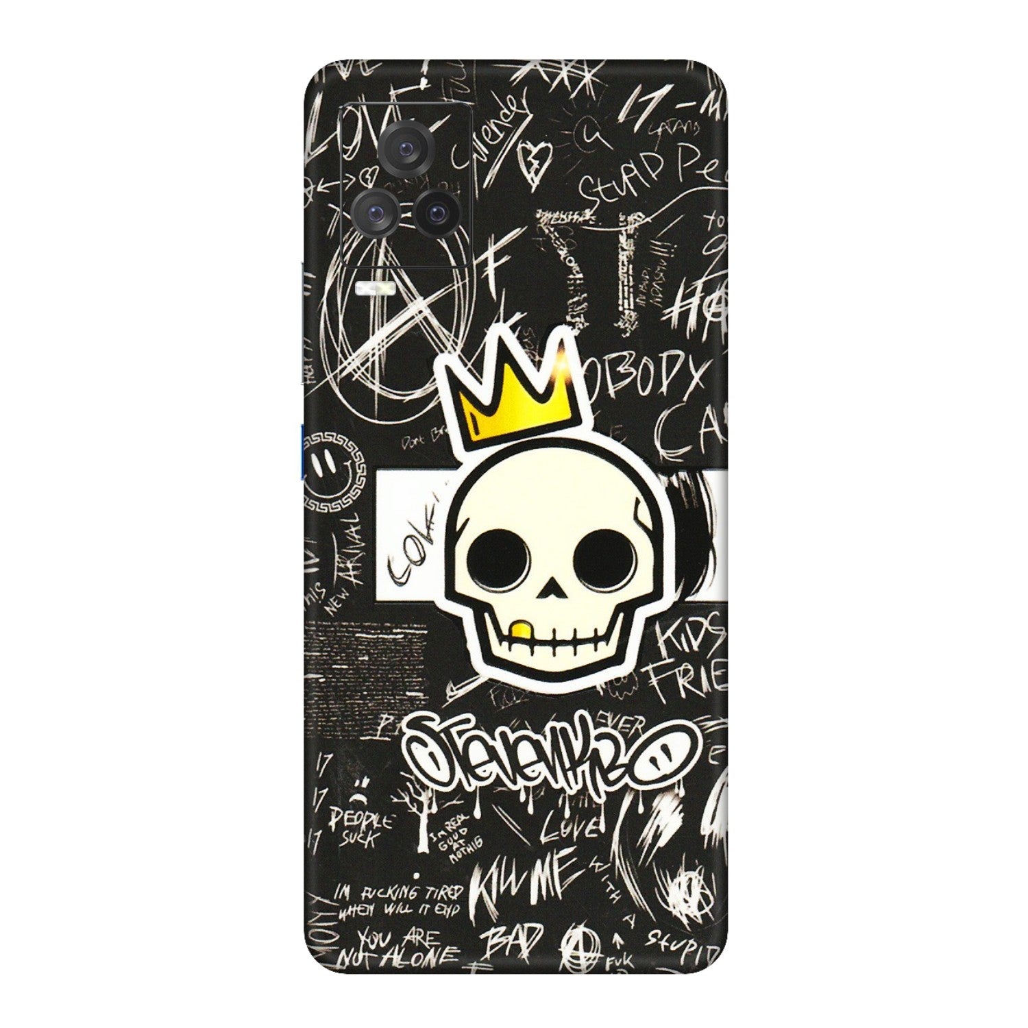 IQOO Phone Skins (All Models) - Funny Skull Black Chalk Grafitti - 3D Embossed Finish (L-22) IQOO 7 Legend