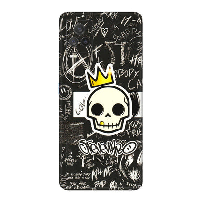 IQOO Phone Skins (All Models) - Funny Skull Black Chalk Grafitti - 3D Embossed Finish (L-22) IQOO 7 Legend