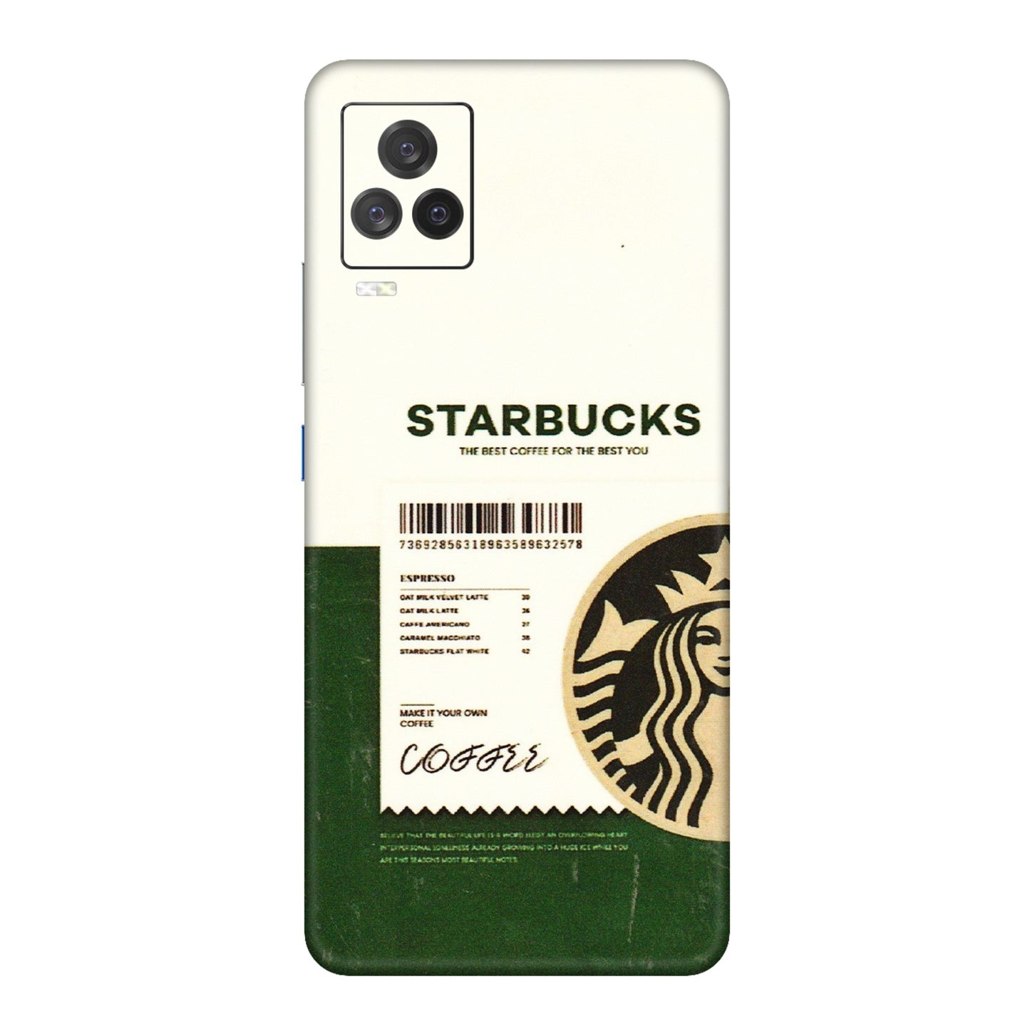 IQOO Phone Skins (All Models) - Starbucks Barcode - 3D Embossed Finish (L-308) IQOO 7 Legend