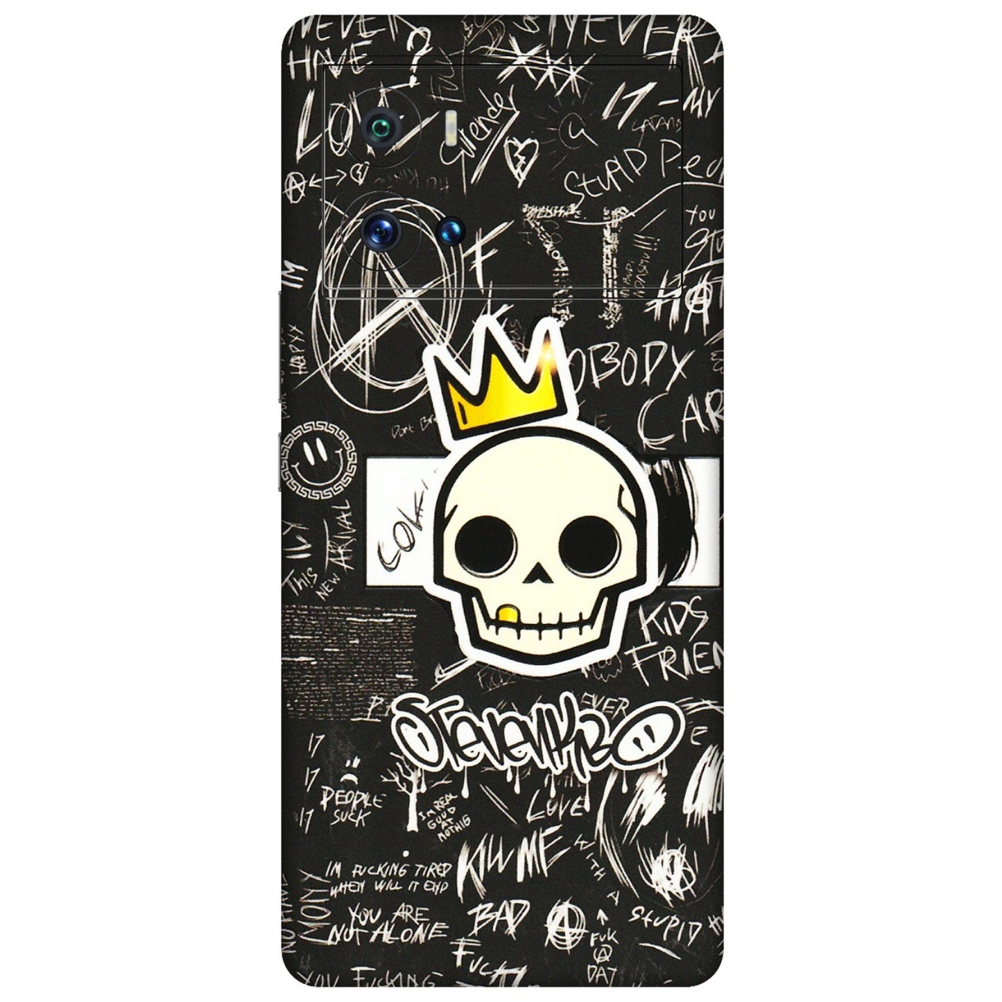 IQOO Phone Skins (All Models) - Funny Skull Black Chalk Grafitti - 3D Embossed Finish (L-22) IQOO 9 Pro 5G