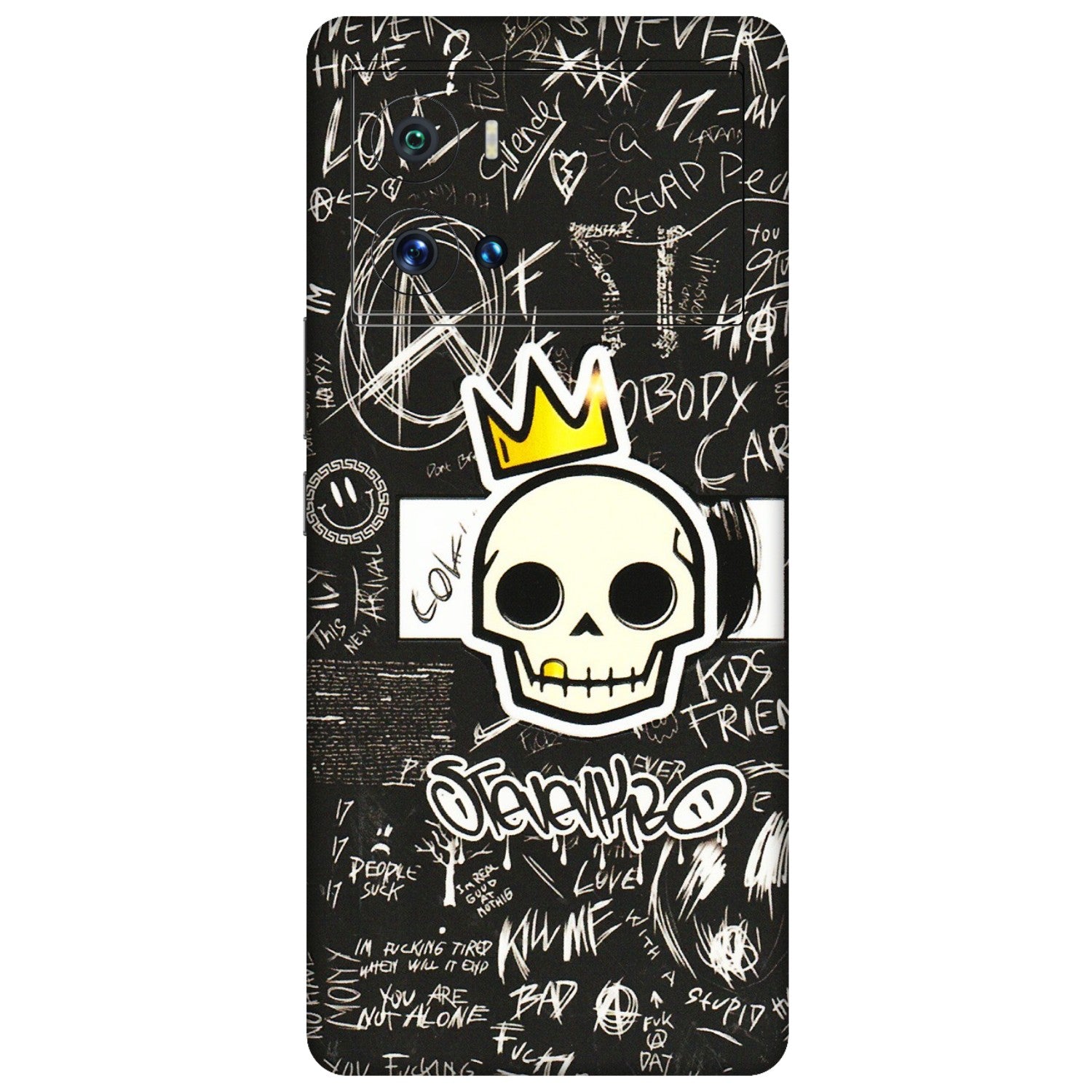 IQOO Phone Skins (All Models) - Funny Skull Black Chalk Grafitti - 3D Embossed Finish (L-22) IQOO 9 Pro 5G