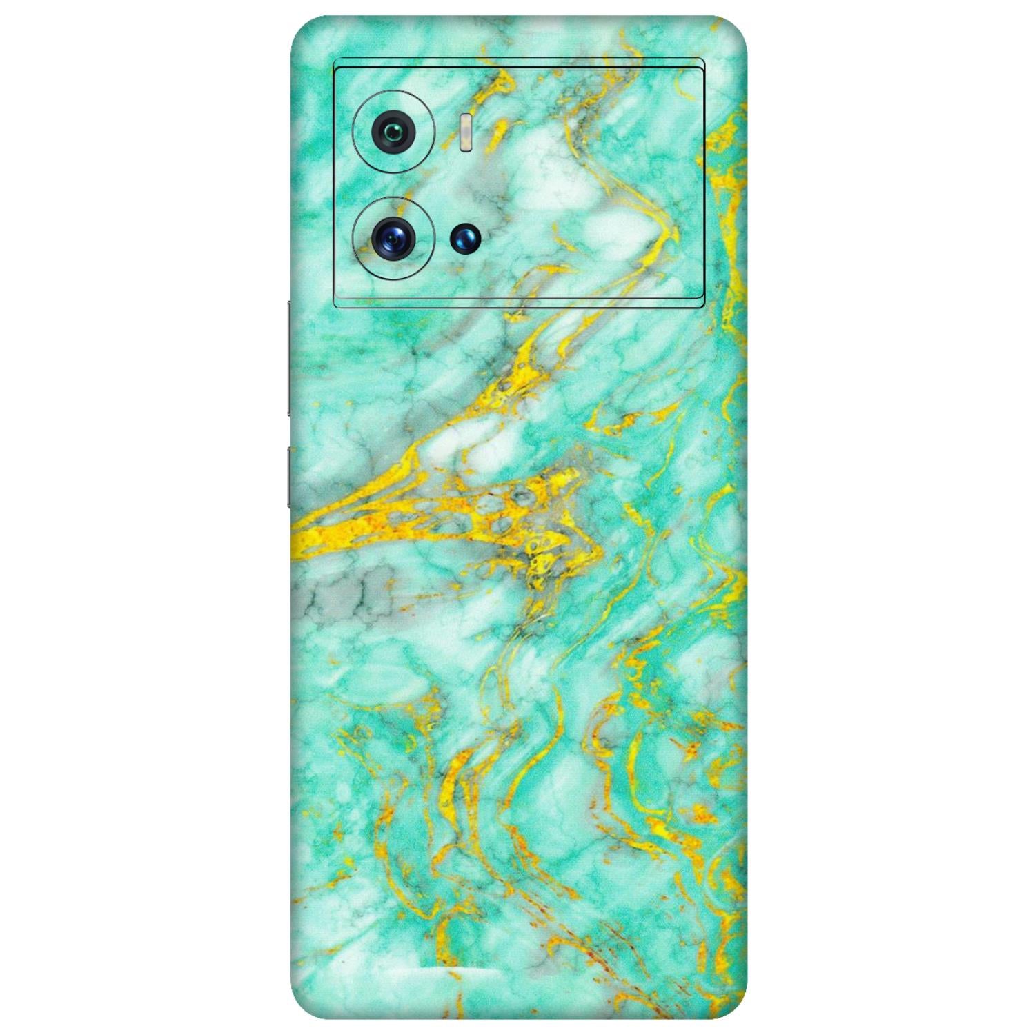 IQOO Phone Skins (All Models) - Green And Gold Marble Feel - Matte Finish (M-16) IQOO 9 Pro 5G
