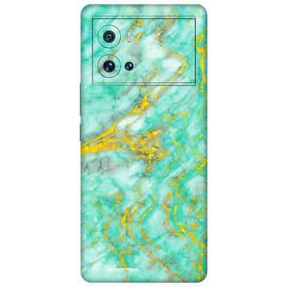 IQOO Phone Skins (All Models) - Green And Gold Marble Feel - Matte Finish (M-16) IQOO 9 Pro 5G