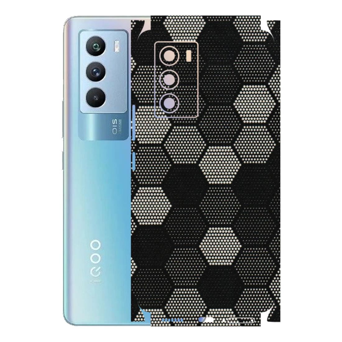 IQOO Phone Skins (All Models) - Black & White Dotted Honeycomb Texture - 3D Embossed Finish (L-202) IQOO 9 SE 5G