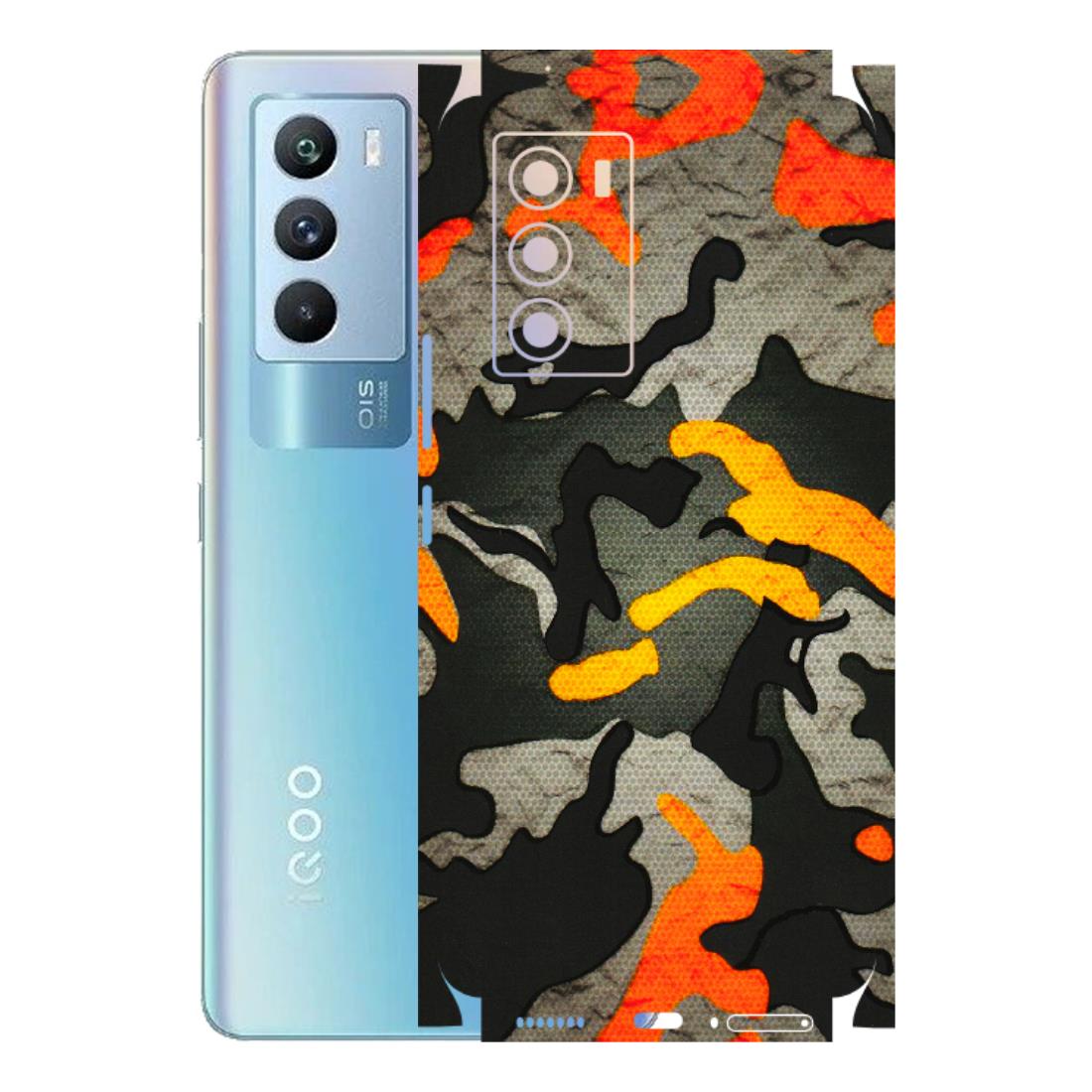 IQOO Phone Skins (All Models) - Orange Camouflage - 3D Embossed Finish (L-204) IQOO 9 SE 5G