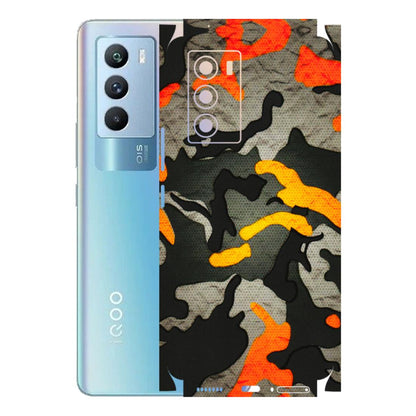 IQOO Phone Skins (All Models) - Orange Camouflage - 3D Embossed Finish (L-204) IQOO 9 SE 5G