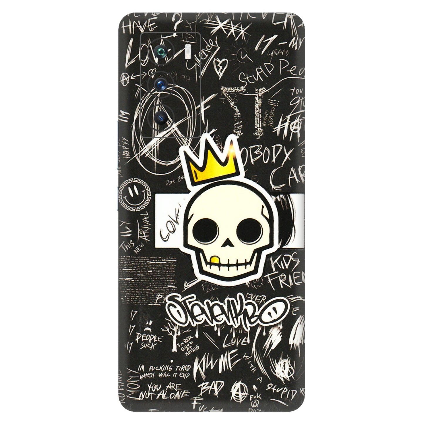 IQOO Phone Skins (All Models) - Funny Skull Black Chalk Grafitti - 3D Embossed Finish (L-22) IQOO 9 SE 5G