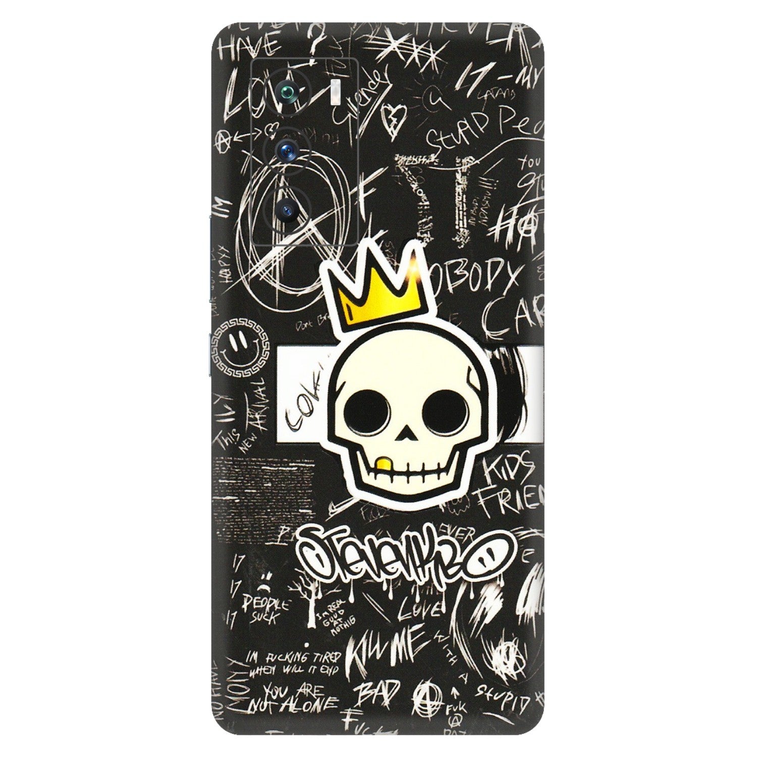 IQOO Phone Skins (All Models) - Funny Skull Black Chalk Grafitti - 3D Embossed Finish (L-22) IQOO 9 SE 5G