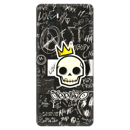 IQOO Phone Skins (All Models) - Funny Skull Black Chalk Grafitti - 3D Embossed Finish (L-22) IQOO 9 SE 5G