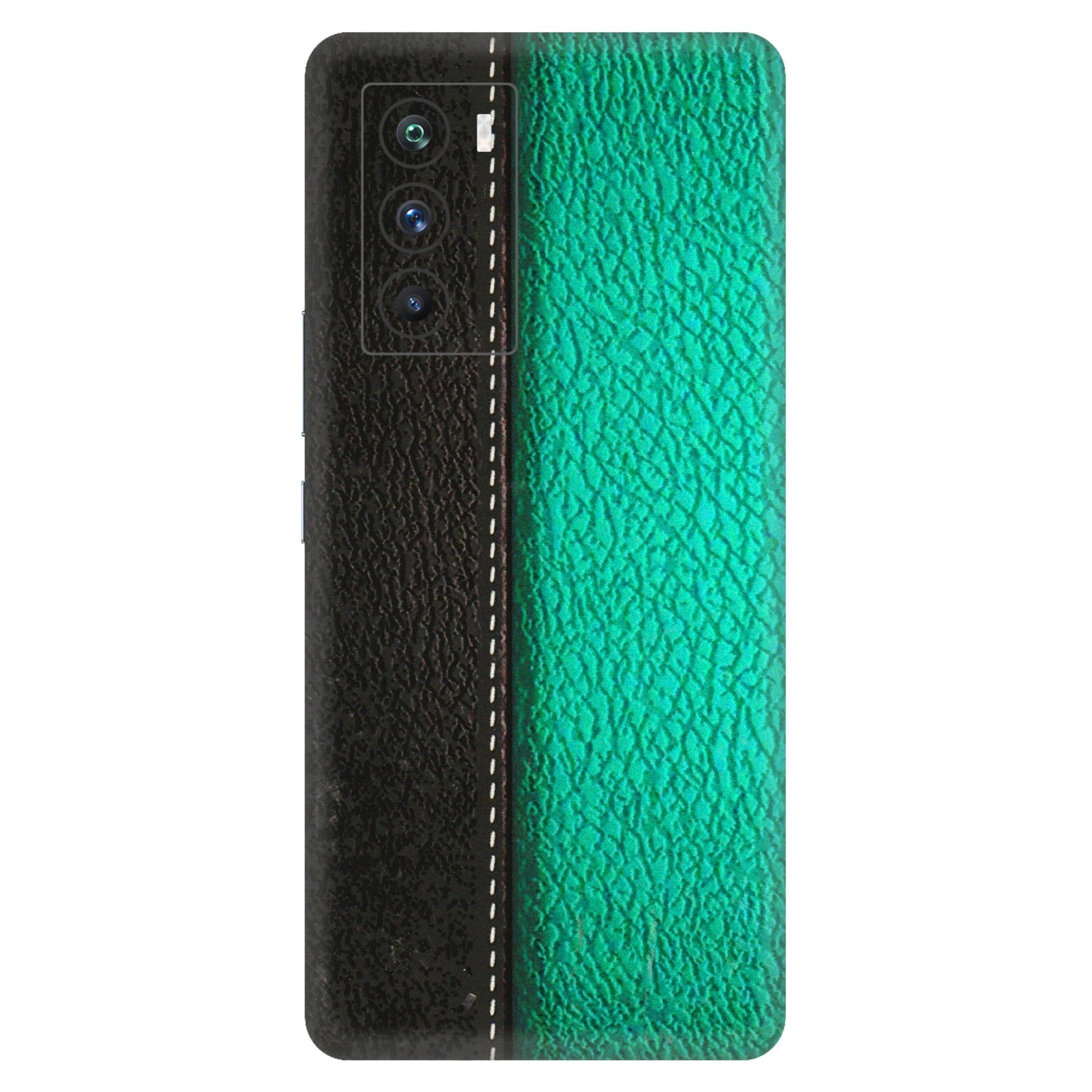 IQOO Phone Skins (All Models) - Black Green Dual Leather Stich - 3D Embossed Finish (L-233) IQOO 9 SE 5G