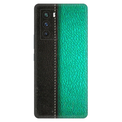IQOO Phone Skins (All Models) - Black Green Dual Leather Stich - 3D Embossed Finish (L-233) IQOO 9 SE 5G